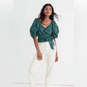 Madewell Seersucker Sweetheart Wrap Top in Woodland Floral